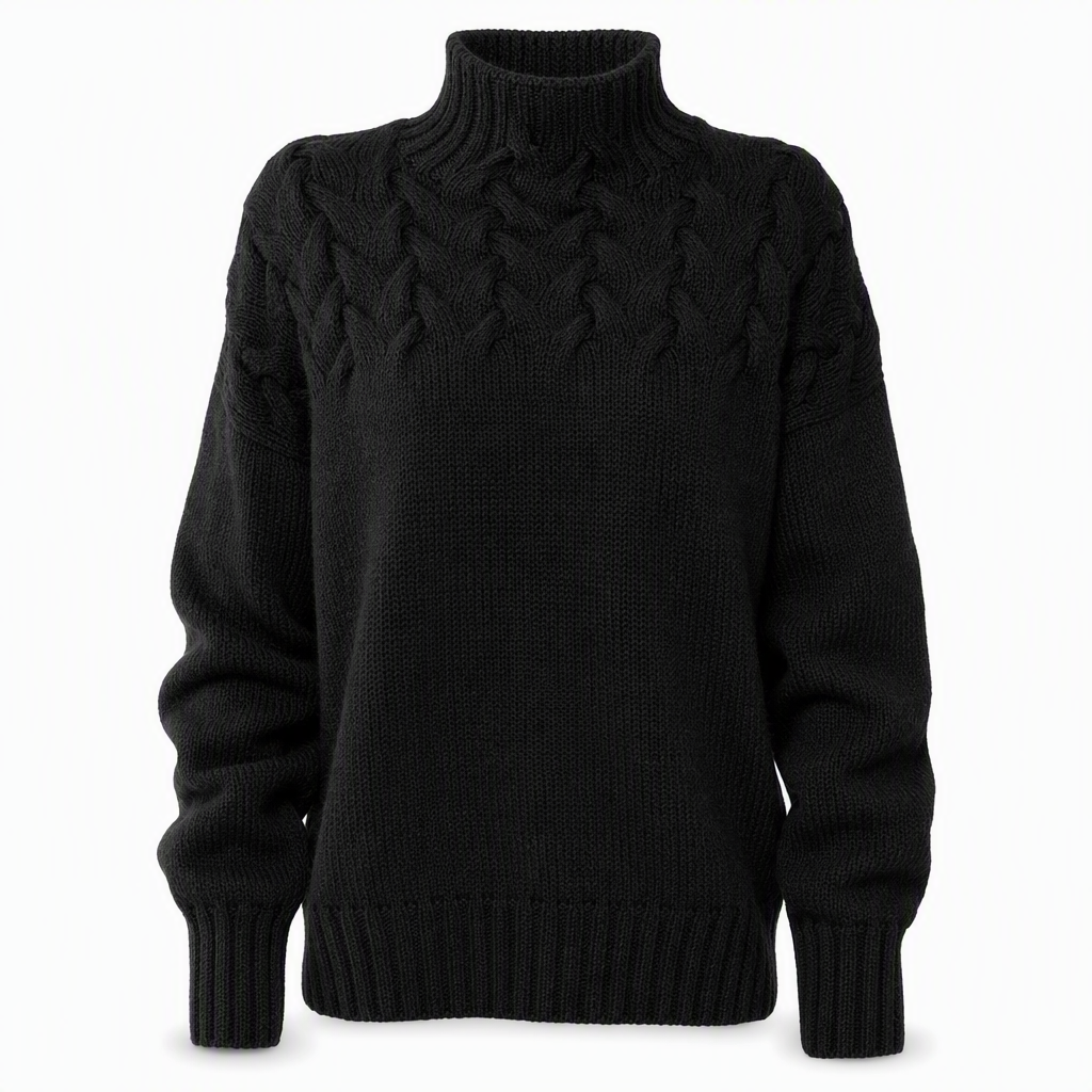 🔥 50% RABATT ❄️ Ensfarget Kabelstrikket Genser med Rullekrage til Dame – Varm, Myk & Elegant