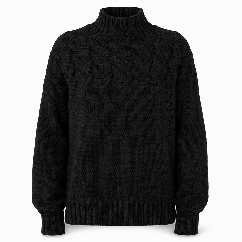 🔥 50% RABATT ❄️ Ensfarget Kabelstrikket Genser med Rullekrage til Dame – Varm, Myk & Elegant