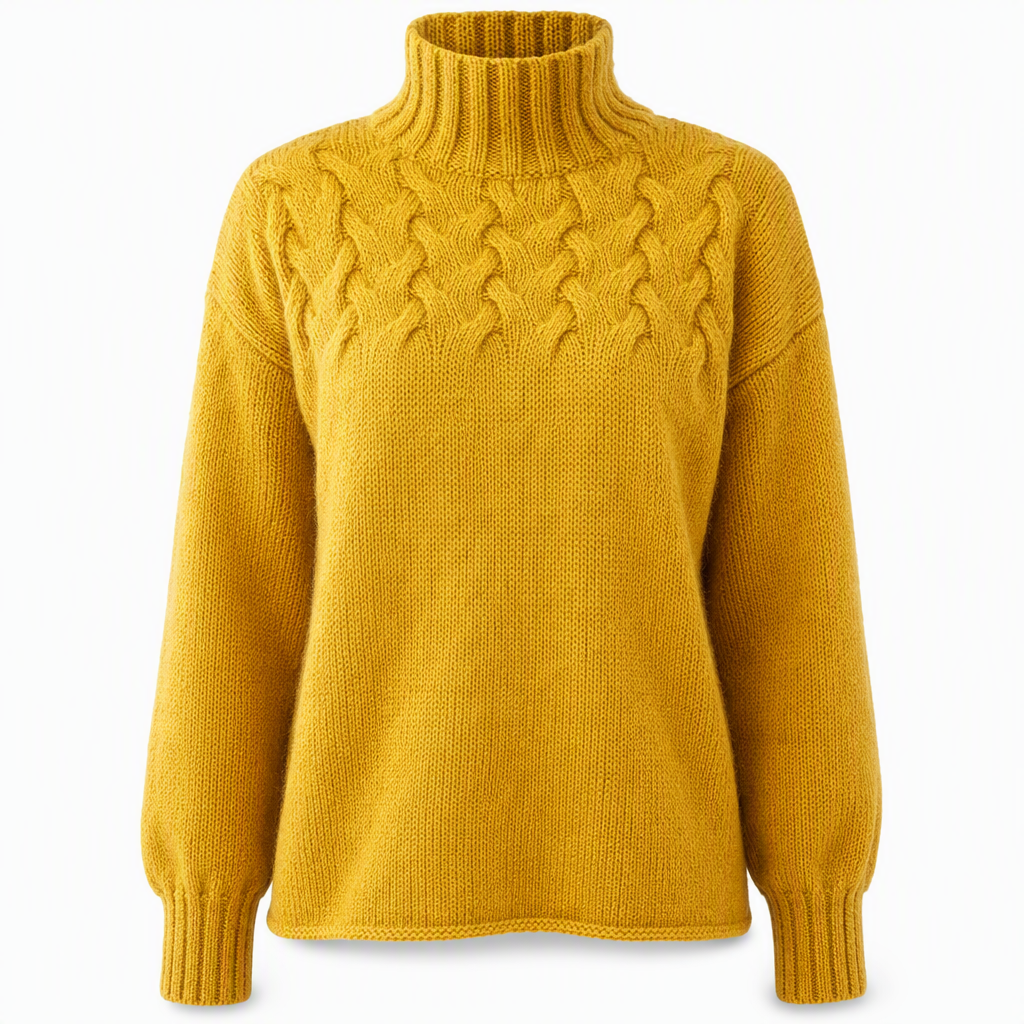 🔥 50% RABATT ❄️ Ensfarget Kabelstrikket Genser med Rullekrage til Dame – Varm, Myk & Elegant