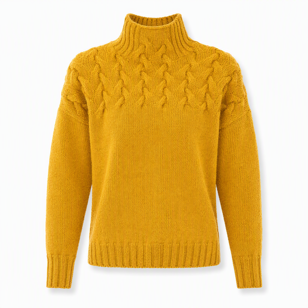 🔥 50% RABATT ❄️ Ensfarget Kabelstrikket Genser med Rullekrage til Dame – Varm, Myk & Elegant