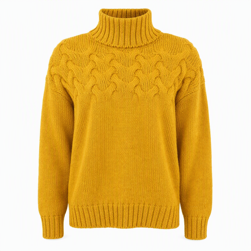 🔥 50% RABATT ❄️ Ensfarget Kabelstrikket Genser med Rullekrage til Dame – Varm, Myk & Elegant