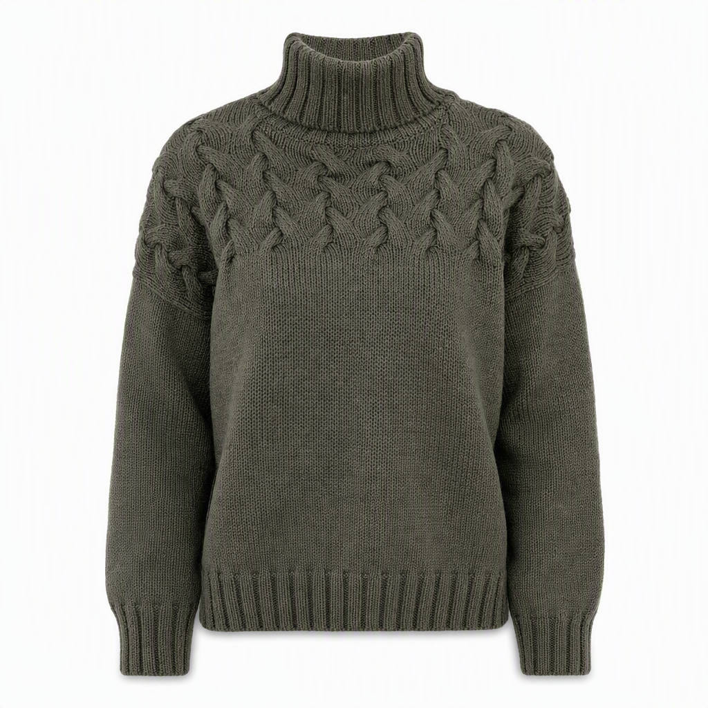 🔥 50% RABATT ❄️ Ensfarget Kabelstrikket Genser med Rullekrage til Dame – Varm, Myk & Elegant