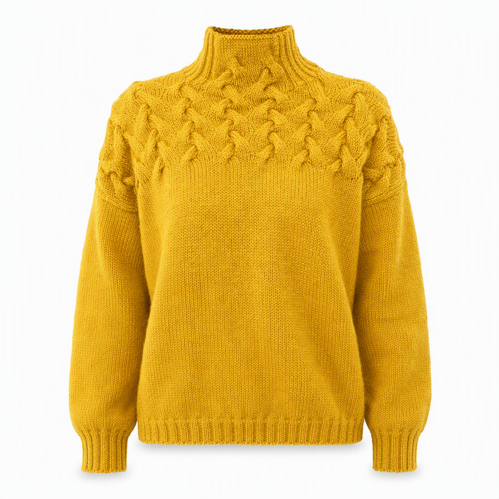 🔥 50% RABATT ❄️ Ensfarget Kabelstrikket Genser med Rullekrage til Dame – Varm, Myk & Elegant