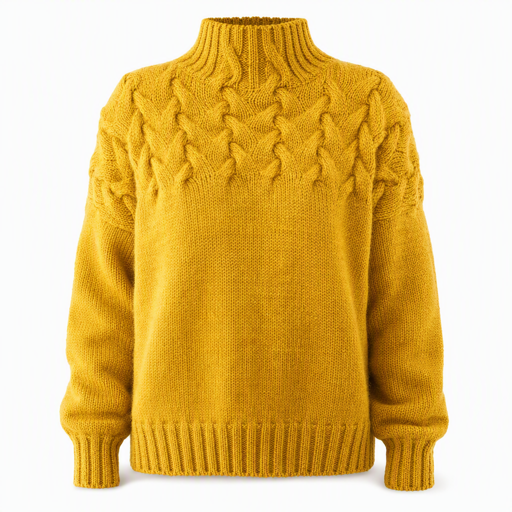 🔥 50% RABATT ❄️ Ensfarget Kabelstrikket Genser med Rullekrage til Dame – Varm, Myk & Elegant