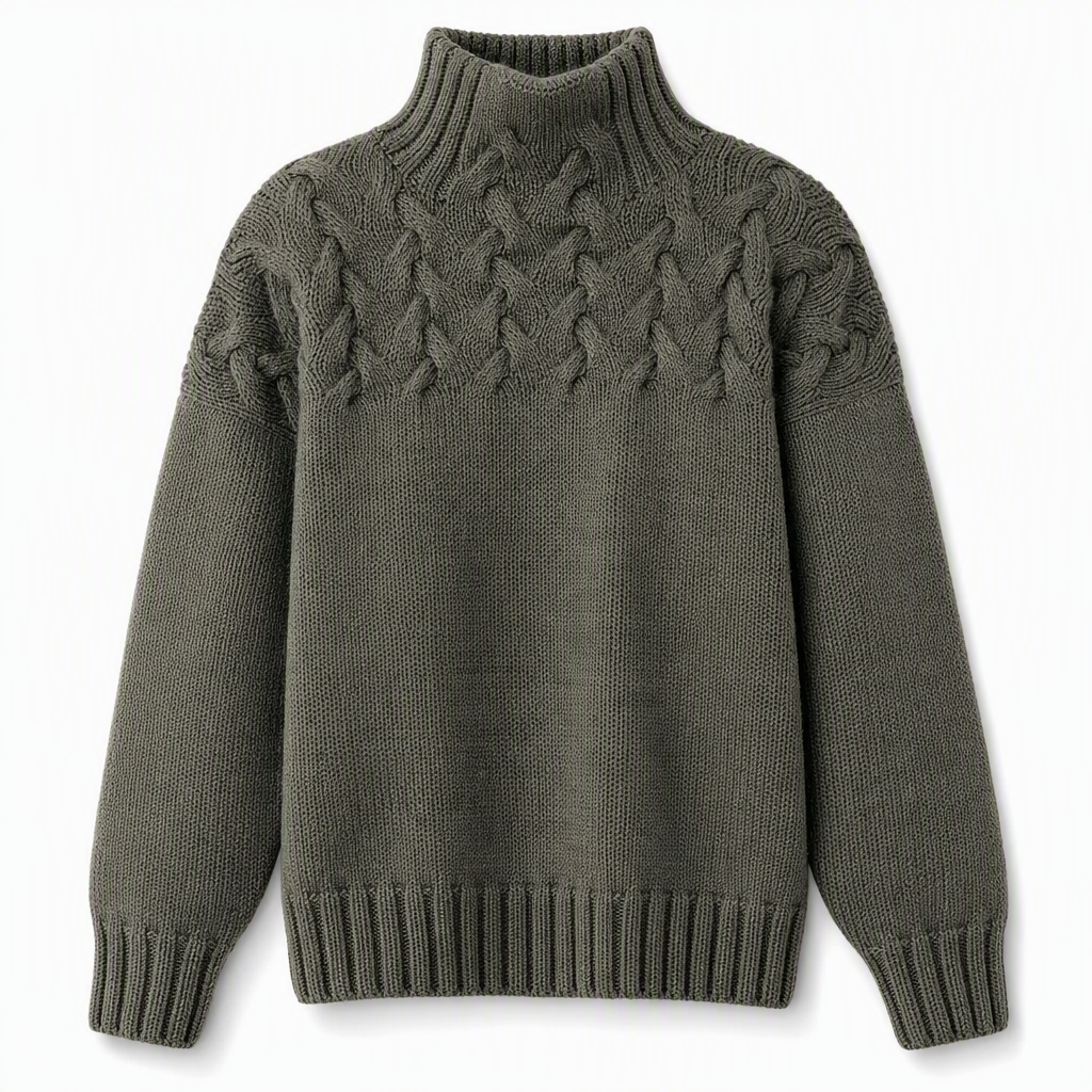 🔥 50% RABATT ❄️ Ensfarget Kabelstrikket Genser med Rullekrage til Dame – Varm, Myk & Elegant