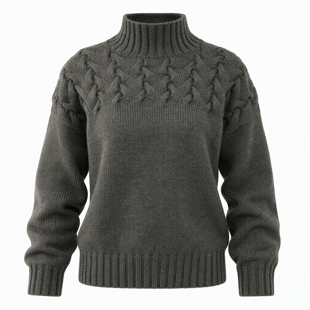 🔥 50% RABATT ❄️ Ensfarget Kabelstrikket Genser med Rullekrage til Dame – Varm, Myk & Elegant