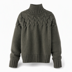 🔥 50% RABATT ❄️ Ensfarget Kabelstrikket Genser med Rullekrage til Dame – Varm, Myk & Elegant
