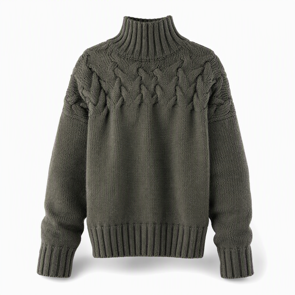🔥 50% RABATT ❄️ Ensfarget Kabelstrikket Genser med Rullekrage til Dame – Varm, Myk & Elegant