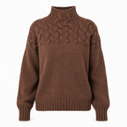 🔥 50% RABATT ❄️ Ensfarget Kabelstrikket Genser med Rullekrage til Dame – Varm, Myk & Elegant