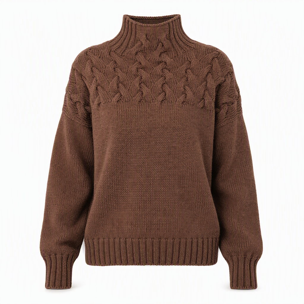 🔥 50% RABATT ❄️ Ensfarget Kabelstrikket Genser med Rullekrage til Dame – Varm, Myk & Elegant