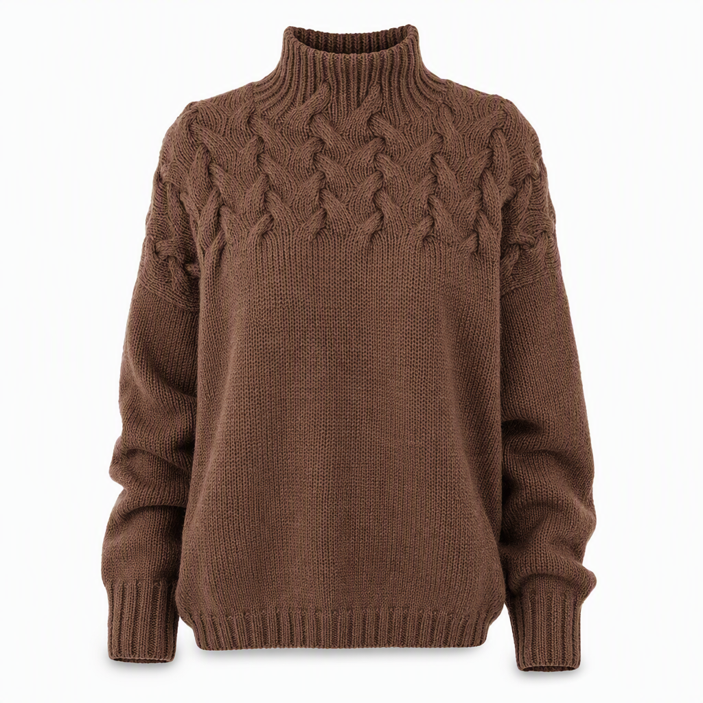 🔥 50% RABATT ❄️ Ensfarget Kabelstrikket Genser med Rullekrage til Dame – Varm, Myk & Elegant