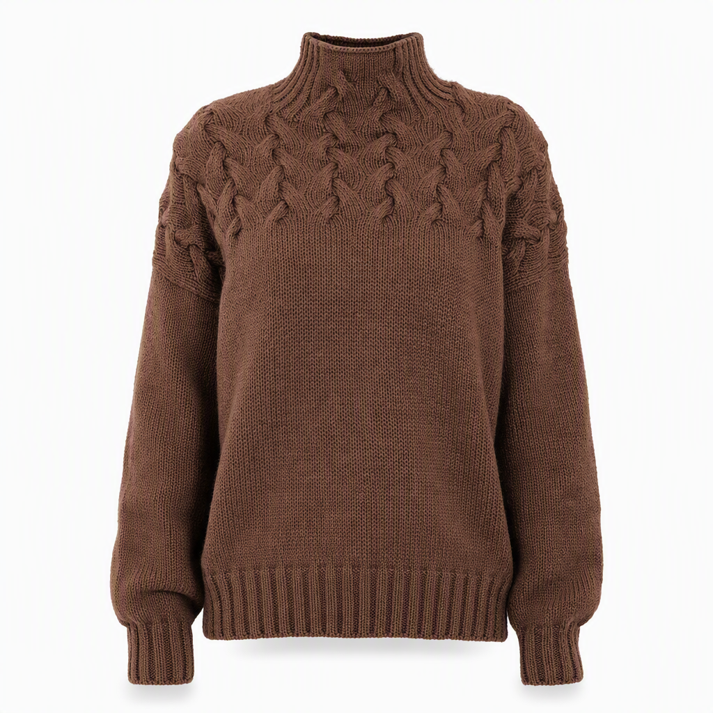 🔥 50% RABATT ❄️ Ensfarget Kabelstrikket Genser med Rullekrage til Dame – Varm, Myk & Elegant
