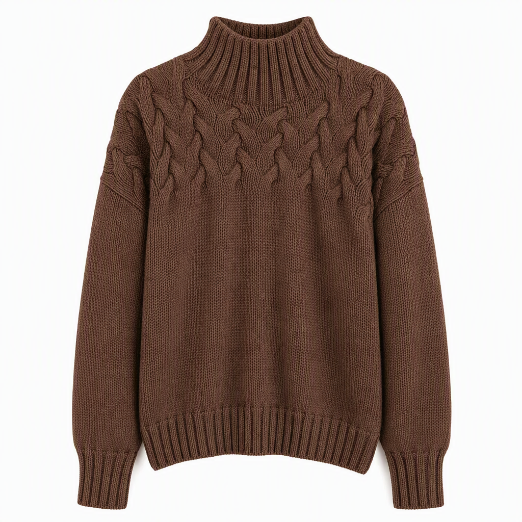 🔥 50% RABATT ❄️ Ensfarget Kabelstrikket Genser med Rullekrage til Dame – Varm, Myk & Elegant
