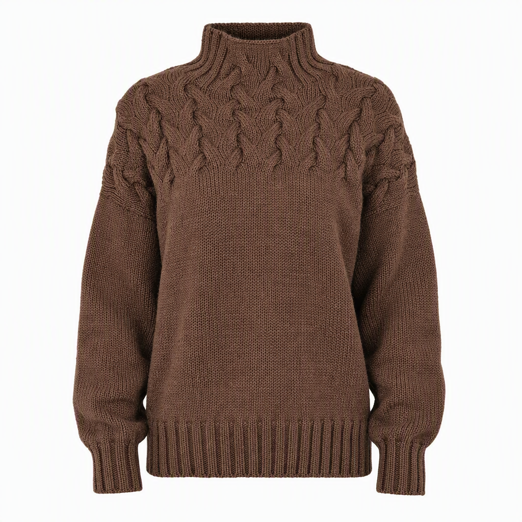 🔥 50% RABATT ❄️ Ensfarget Kabelstrikket Genser med Rullekrage til Dame – Varm, Myk & Elegant