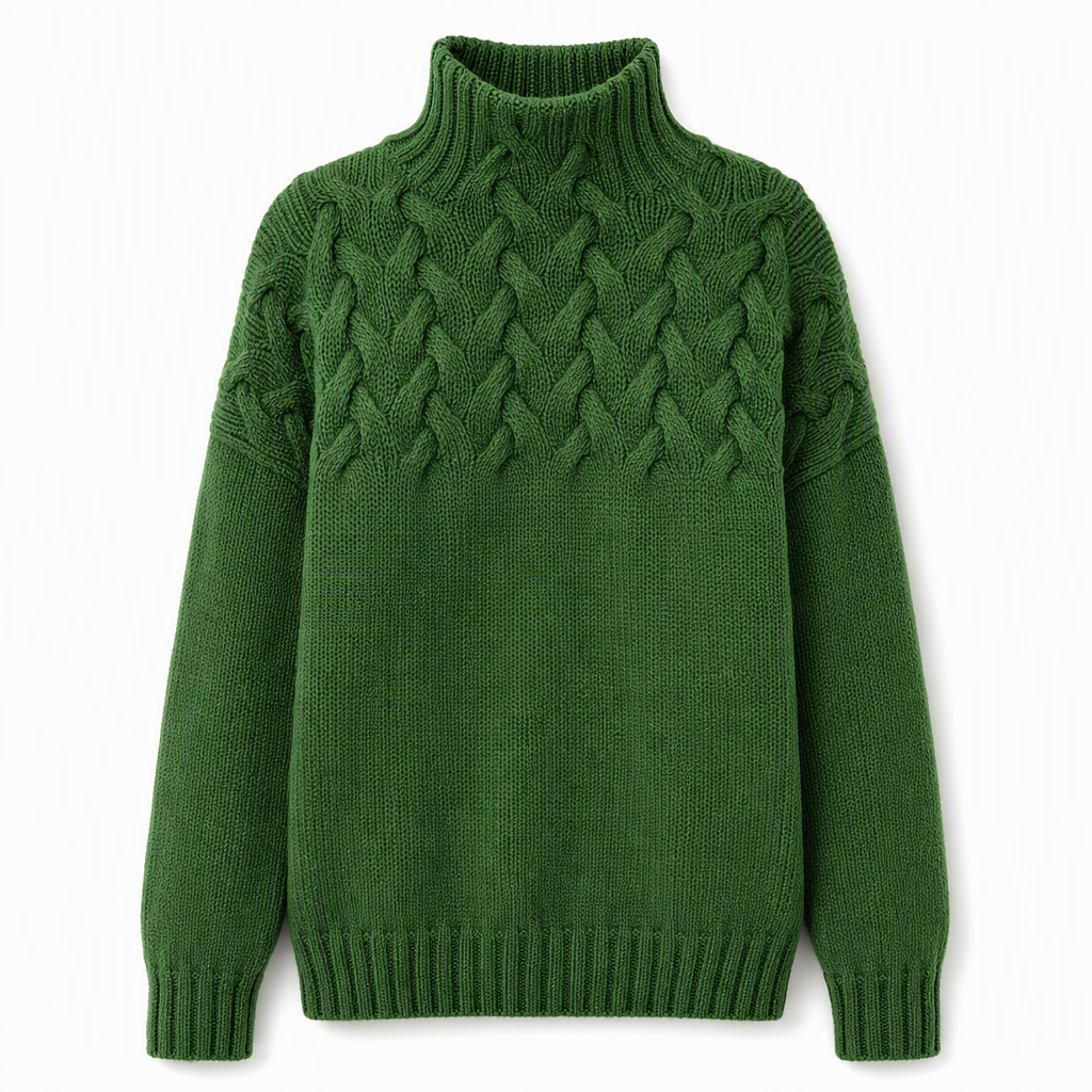 🔥 50% RABATT ❄️ Ensfarget Kabelstrikket Genser med Rullekrage til Dame – Varm, Myk & Elegant