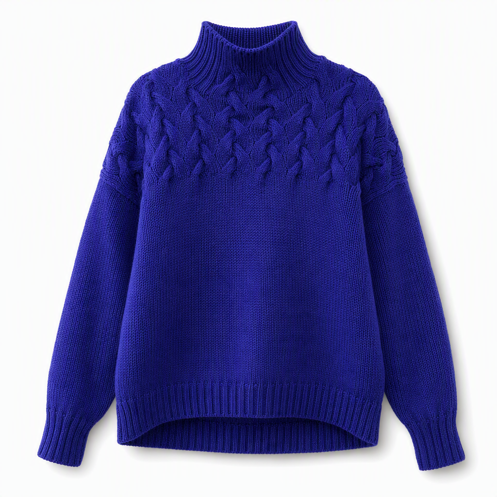 🔥 50% RABATT ❄️ Ensfarget Kabelstrikket Genser med Rullekrage til Dame – Varm, Myk & Elegant