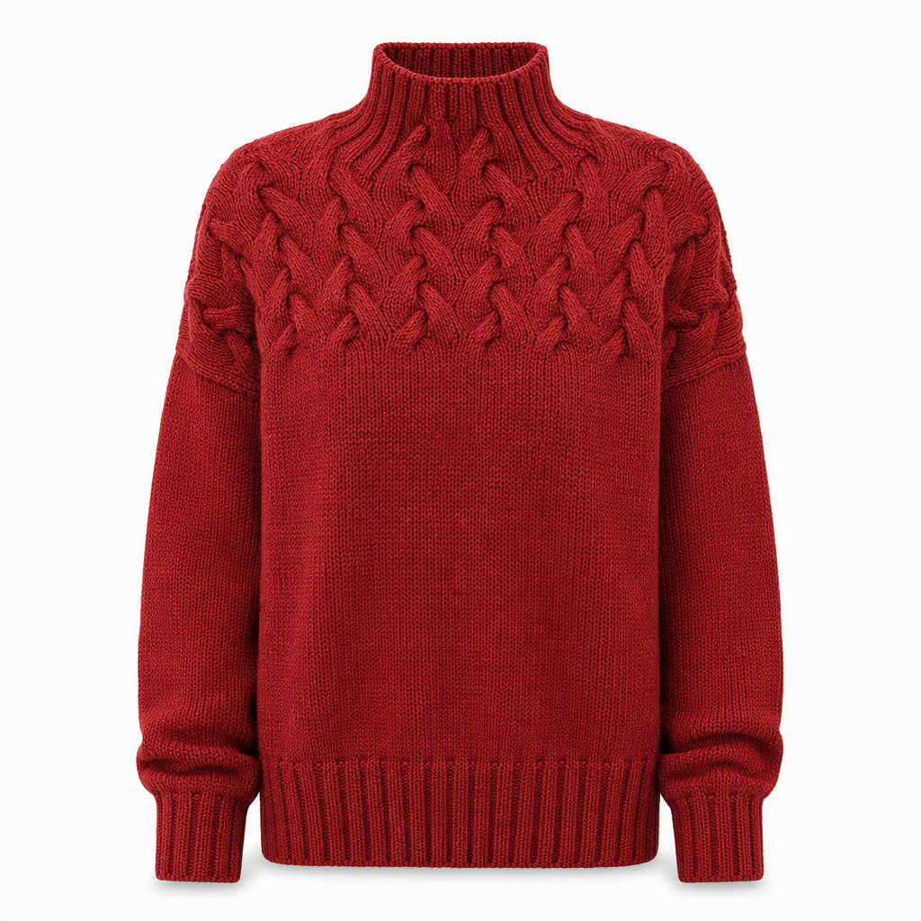 🔥 50% RABATT ❄️ Ensfarget Kabelstrikket Genser med Rullekrage til Dame – Varm, Myk & Elegant