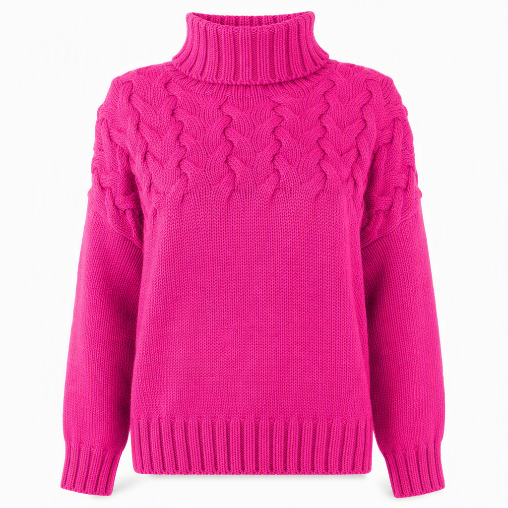 🔥 50% RABATT ❄️ Ensfarget Kabelstrikket Genser med Rullekrage til Dame – Varm, Myk & Elegant