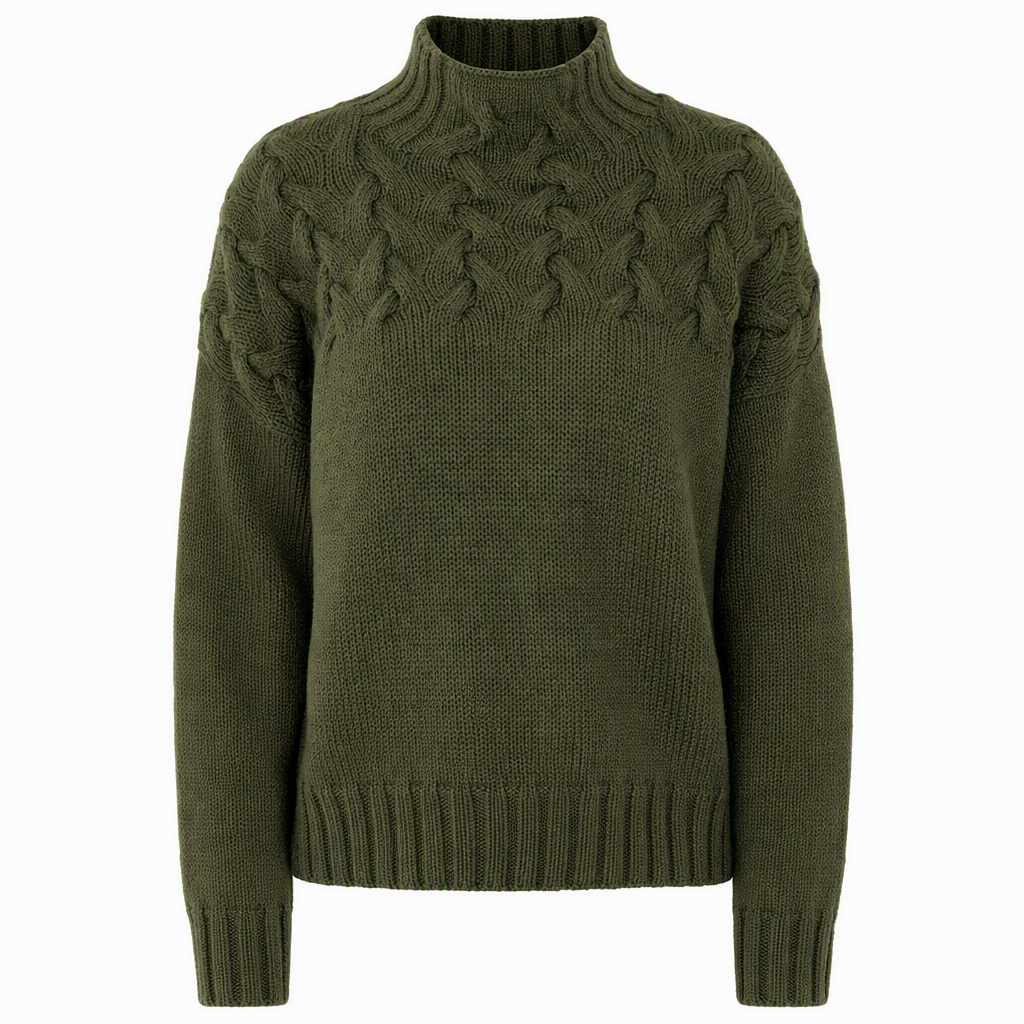 🔥 50% RABATT ❄️ Ensfarget Kabelstrikket Genser med Rullekrage til Dame – Varm, Myk & Elegant