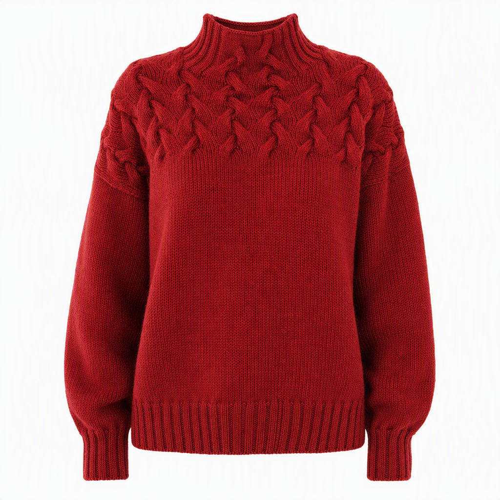🔥 50% RABATT ❄️ Ensfarget Kabelstrikket Genser med Rullekrage til Dame – Varm, Myk & Elegant