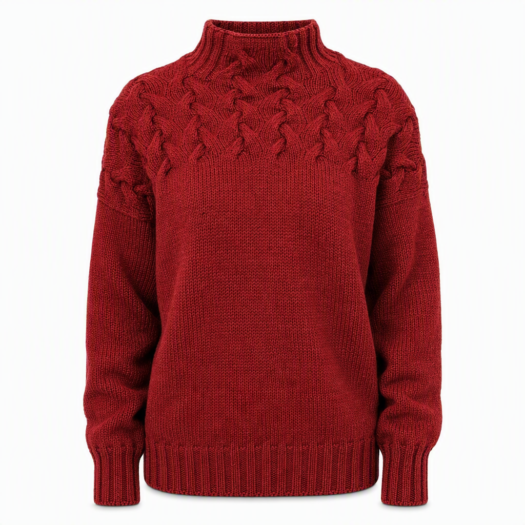 🔥 50% RABATT ❄️ Ensfarget Kabelstrikket Genser med Rullekrage til Dame – Varm, Myk & Elegant