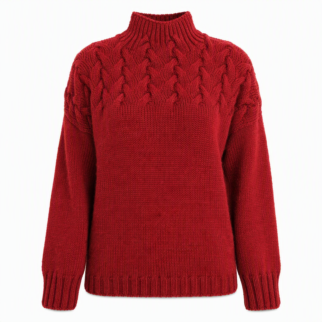 🔥 50% RABATT ❄️ Ensfarget Kabelstrikket Genser med Rullekrage til Dame – Varm, Myk & Elegant