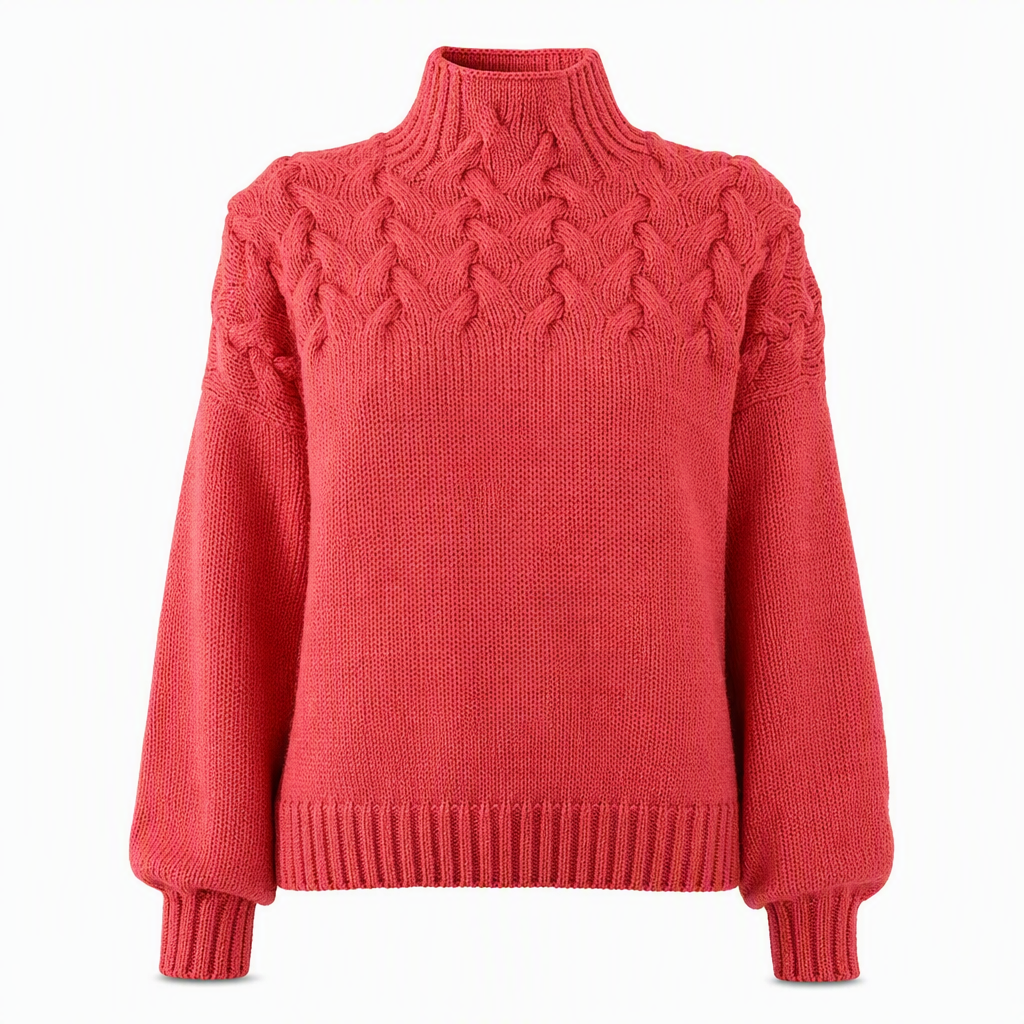🔥 50% RABATT ❄️ Ensfarget Kabelstrikket Genser med Rullekrage til Dame – Varm, Myk & Elegant
