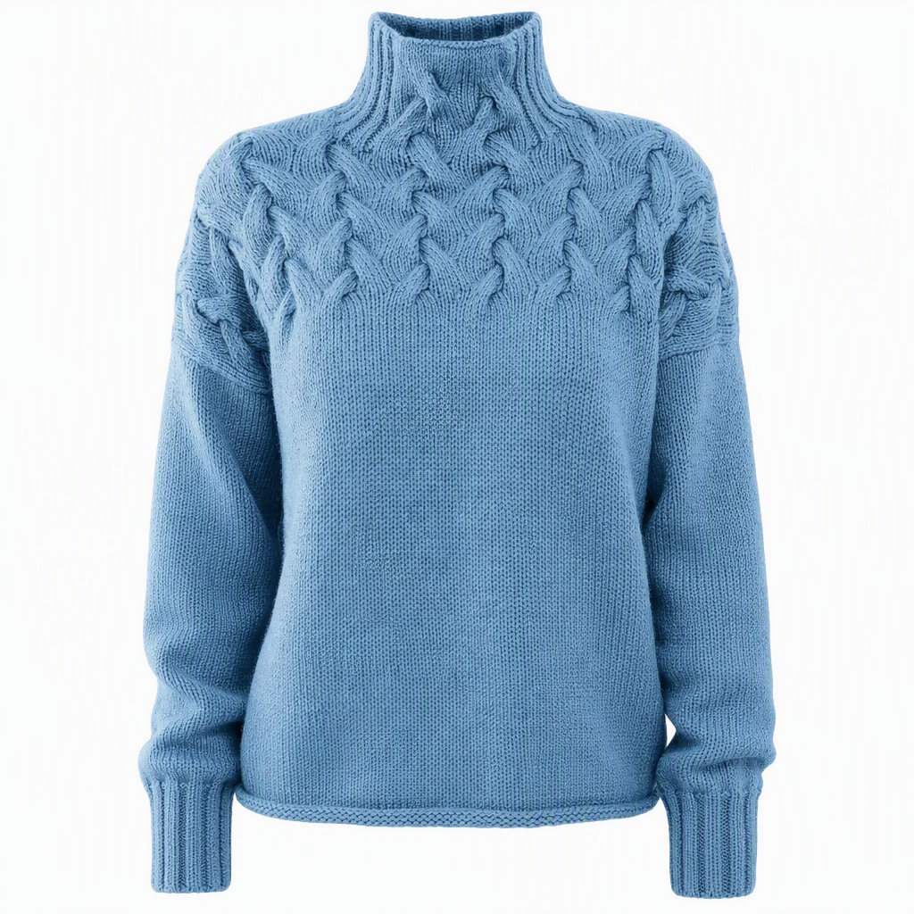 🔥 50% RABATT ❄️ Ensfarget Kabelstrikket Genser med Rullekrage til Dame – Varm, Myk & Elegant