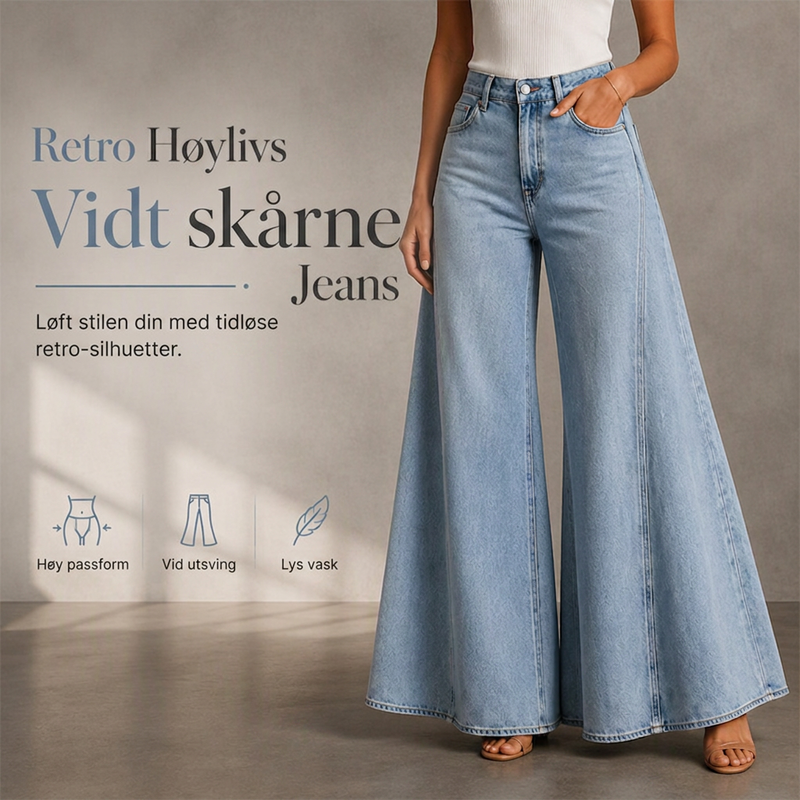 🔥 50% RABATT 👖 Damejeans med Høyt Liv & Vide Ben – Retro, Flatterende & Enkel å Style