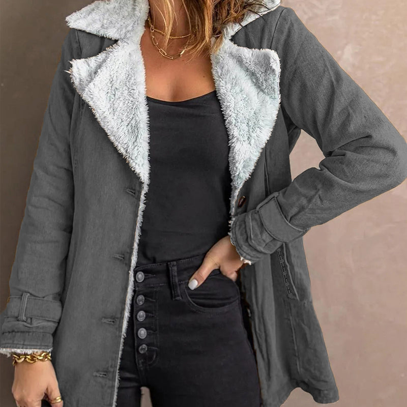 🔥 50% RABATT 🧥 Elegant & Varm Jakke med Slagkrage til Dame – Myk, Flatterende & Perfekt for Høst og Vinter
