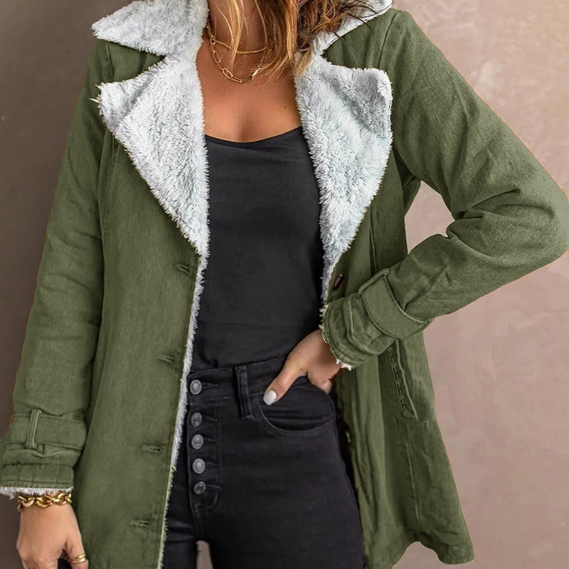 🔥 50% RABATT 🧥 Elegant & Varm Jakke med Slagkrage til Dame – Myk, Flatterende & Perfekt for Høst og Vinter
