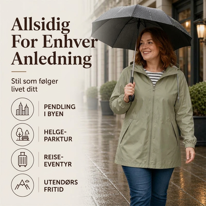 🔥 50% RABATT 🌧️ Vanntett Utendørsjakke med Hette til Dame – Lett, Praktisk & Klar for Skiftende Vær
