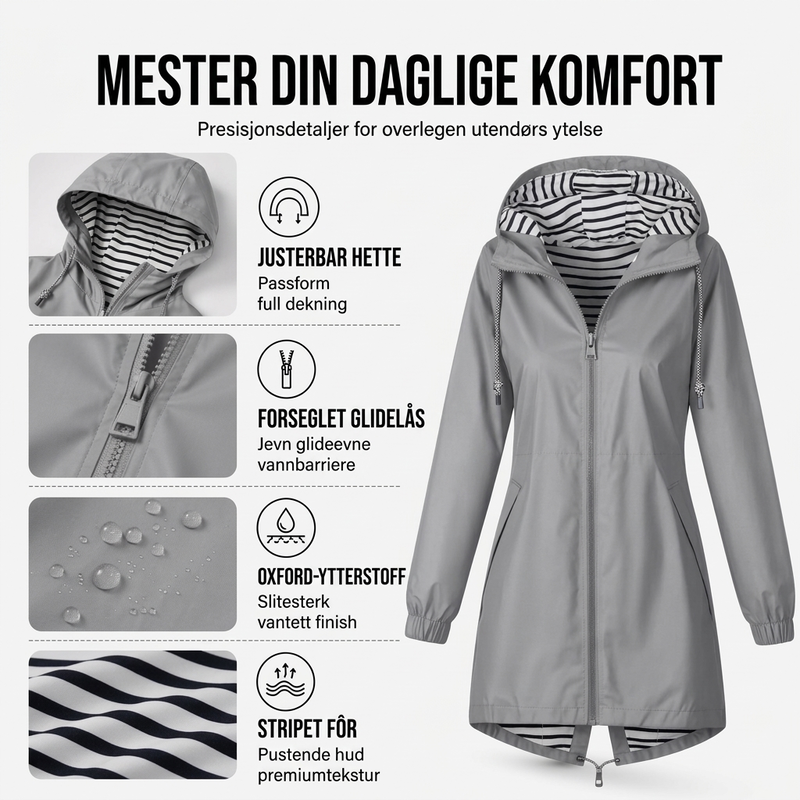 🔥 50% RABATT 🌧️ Vanntett Utendørsjakke med Hette til Dame – Lett, Praktisk & Klar for Skiftende Vær