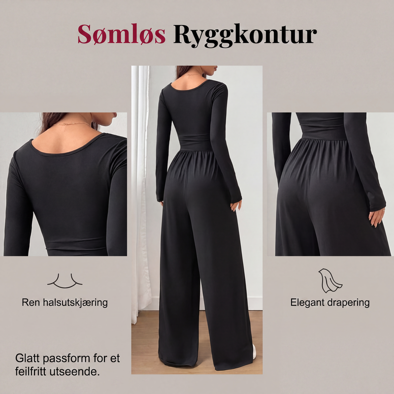 🔥 50% RABATT ✨ Jumpsuit med Firkantet Hals & Vide Ben – Elegant, Smigrende & Komfortabel