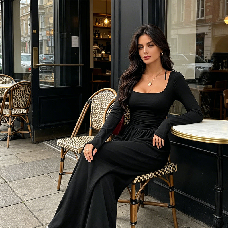 🔥 50% RABATT ✨ Jumpsuit med Firkantet Hals & Vide Ben – Elegant, Smigrende & Komfortabel