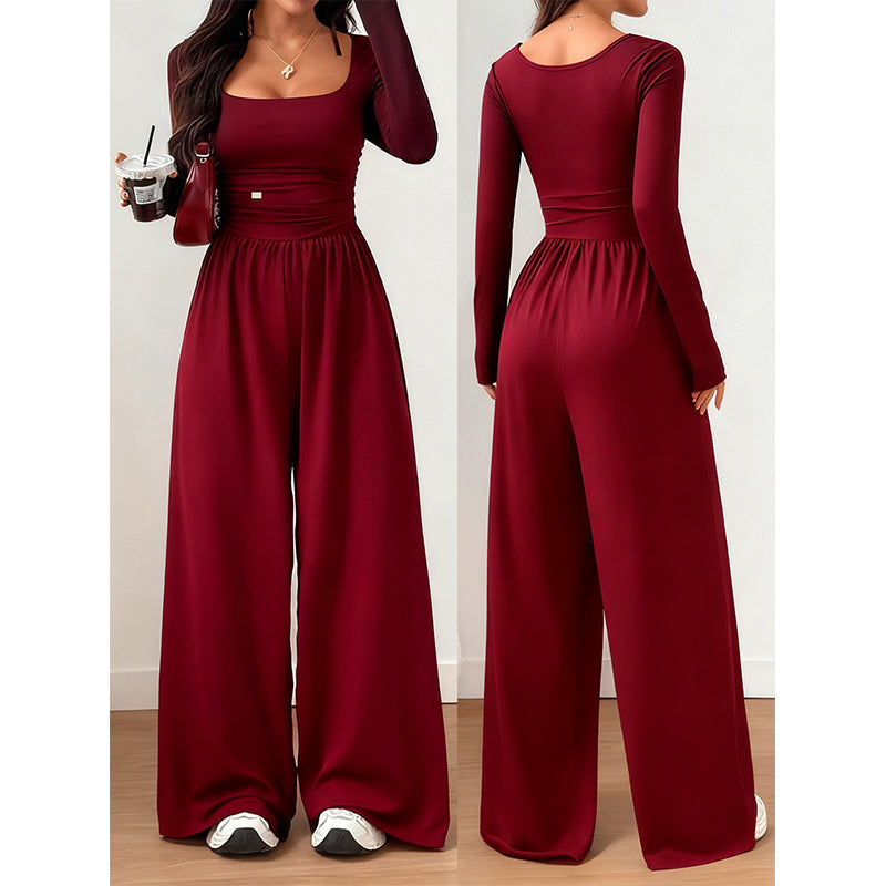 🔥 50% RABATT ✨ Jumpsuit med Firkantet Hals & Vide Ben – Elegant, Smigrende & Komfortabel
