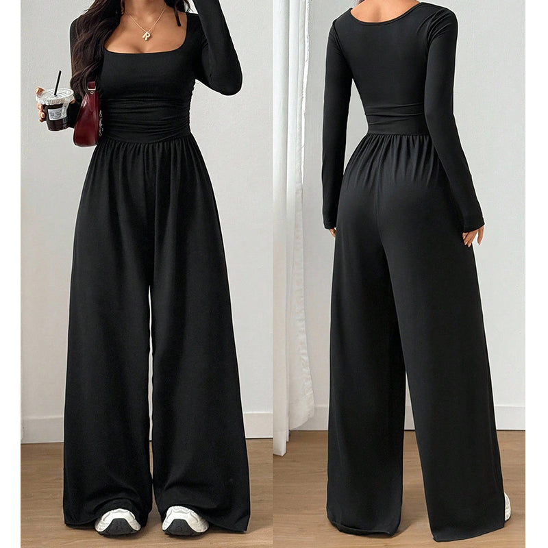 🔥 50% RABATT ✨ Jumpsuit med Firkantet Hals & Vide Ben – Elegant, Smigrende & Komfortabel
