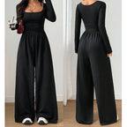 🔥 50% RABATT ✨ Jumpsuit med Firkantet Hals & Vide Ben – Elegant, Smigrende & Komfortabel