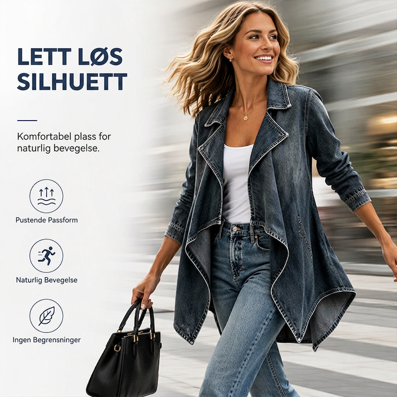 🔥 50% RABATT 👖 Denimjakke med Åpen Front til Dame – Myk, Avslappet & Enkel å Style