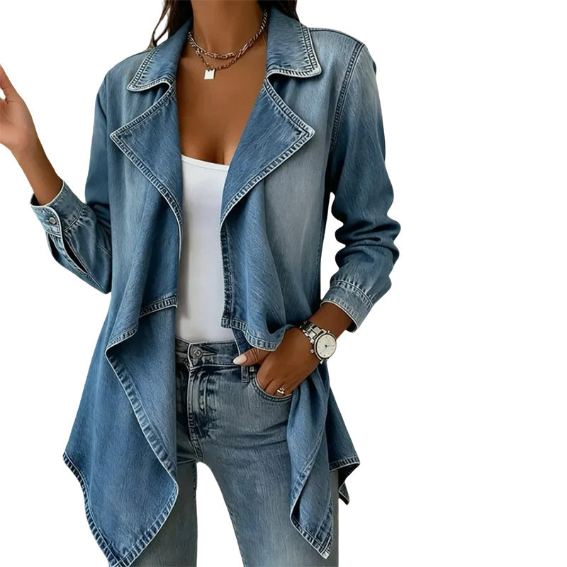 🔥 50% RABATT 👖 Denimjakke med Åpen Front til Dame – Myk, Avslappet & Enkel å Style