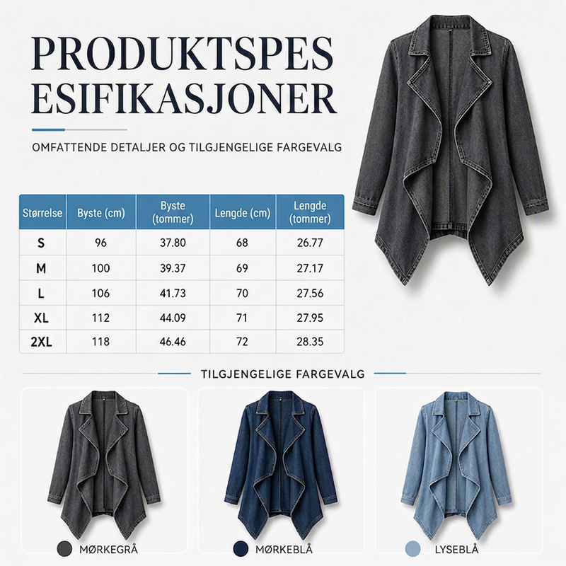 🔥 50% RABATT 👖 Denimjakke med Åpen Front til Dame – Myk, Avslappet & Enkel å Style