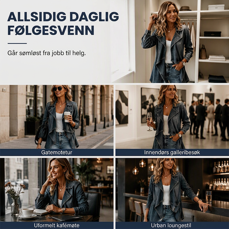 🔥 50% RABATT 👖 Denimjakke med Åpen Front til Dame – Myk, Avslappet & Enkel å Style