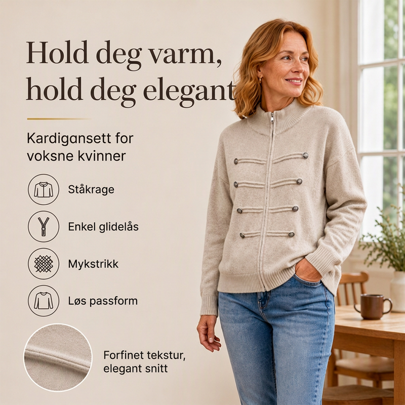 🔥 50 % RABATT ✨ Strikket Damecardigan med Glidelås – Ståkrage & Avslappet Passform