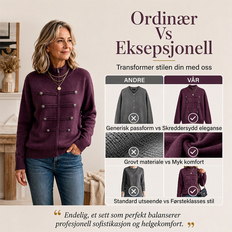 🔥 50 % RABATT ✨ Strikket Damecardigan med Glidelås – Ståkrage & Avslappet Passform