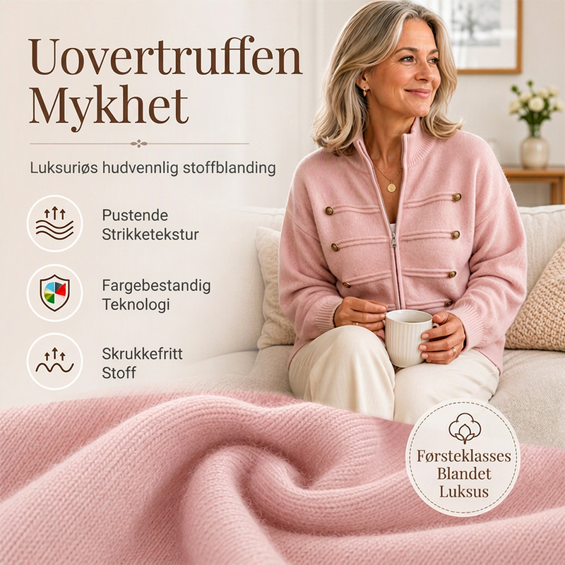 🔥 50 % RABATT ✨ Strikket Damecardigan med Glidelås – Ståkrage & Avslappet Passform