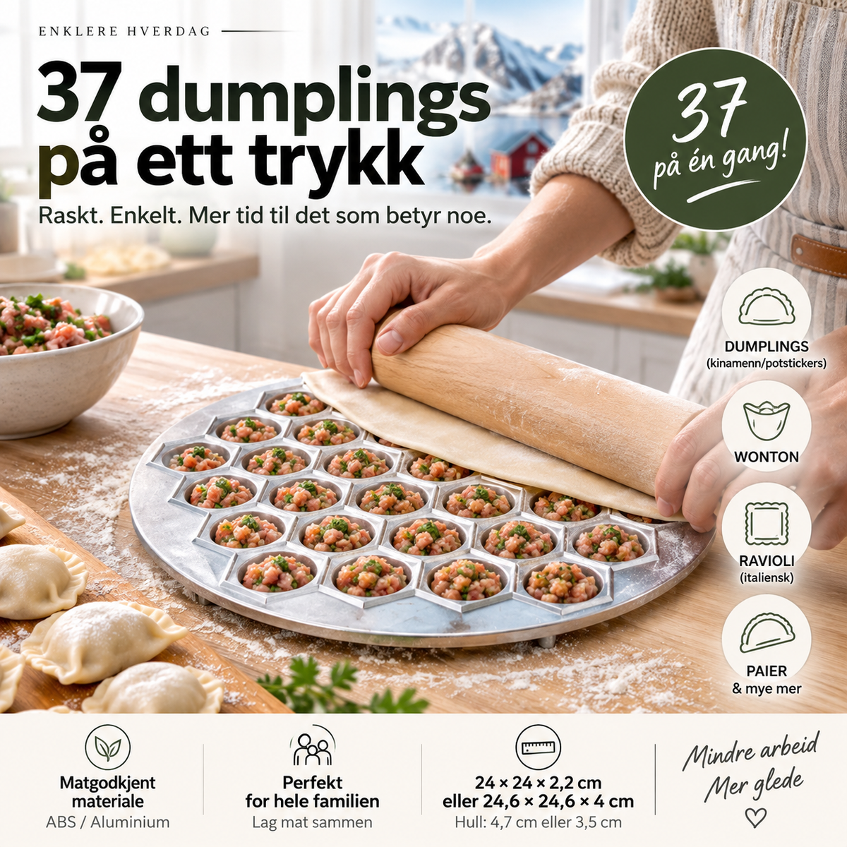🔥 50% RABATT🥟 Lag 37 Dumplings På Sekunder – Praktisk Dumplingform for Familien