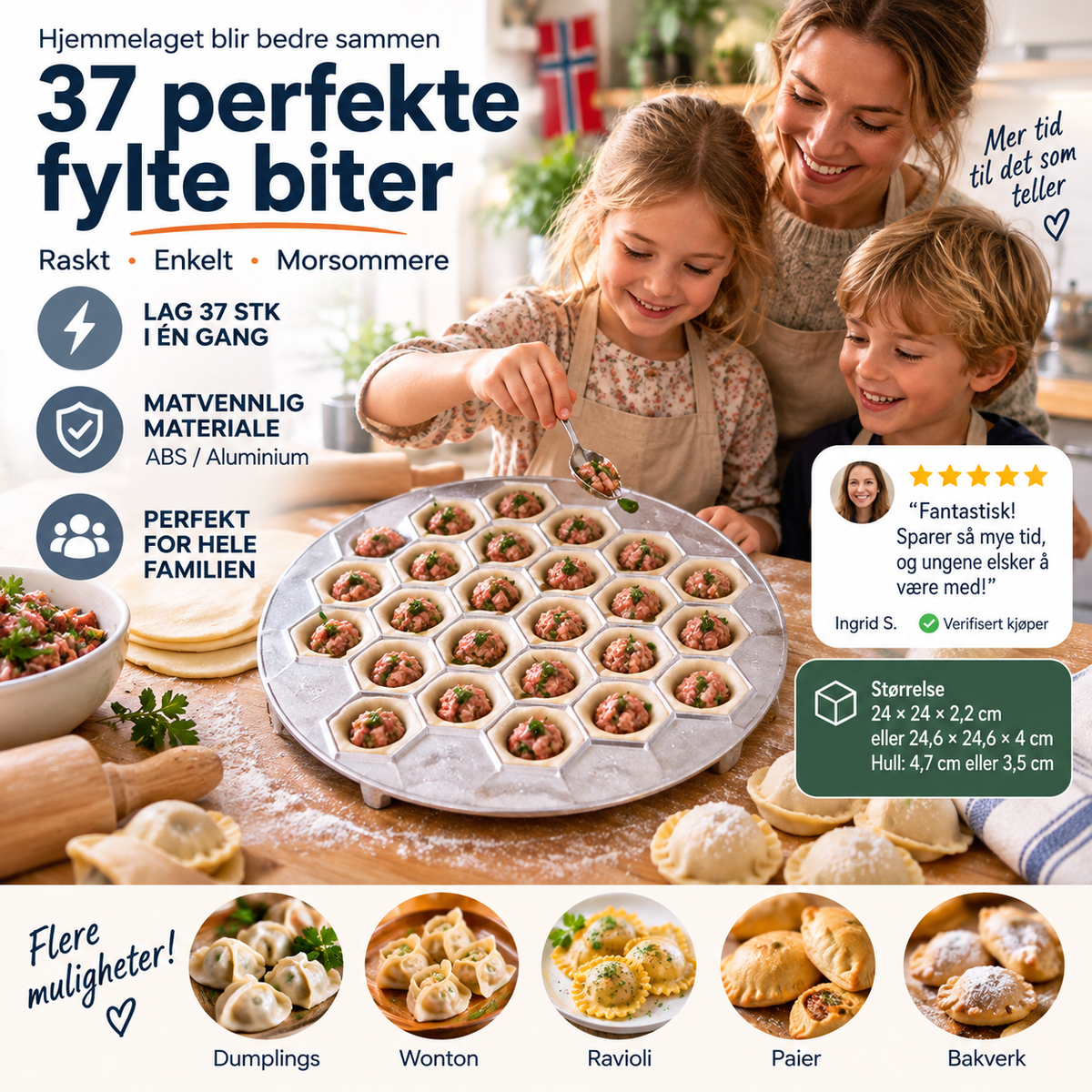 🔥 50% RABATT🥟 Lag 37 Dumplings På Sekunder – Praktisk Dumplingform for Familien