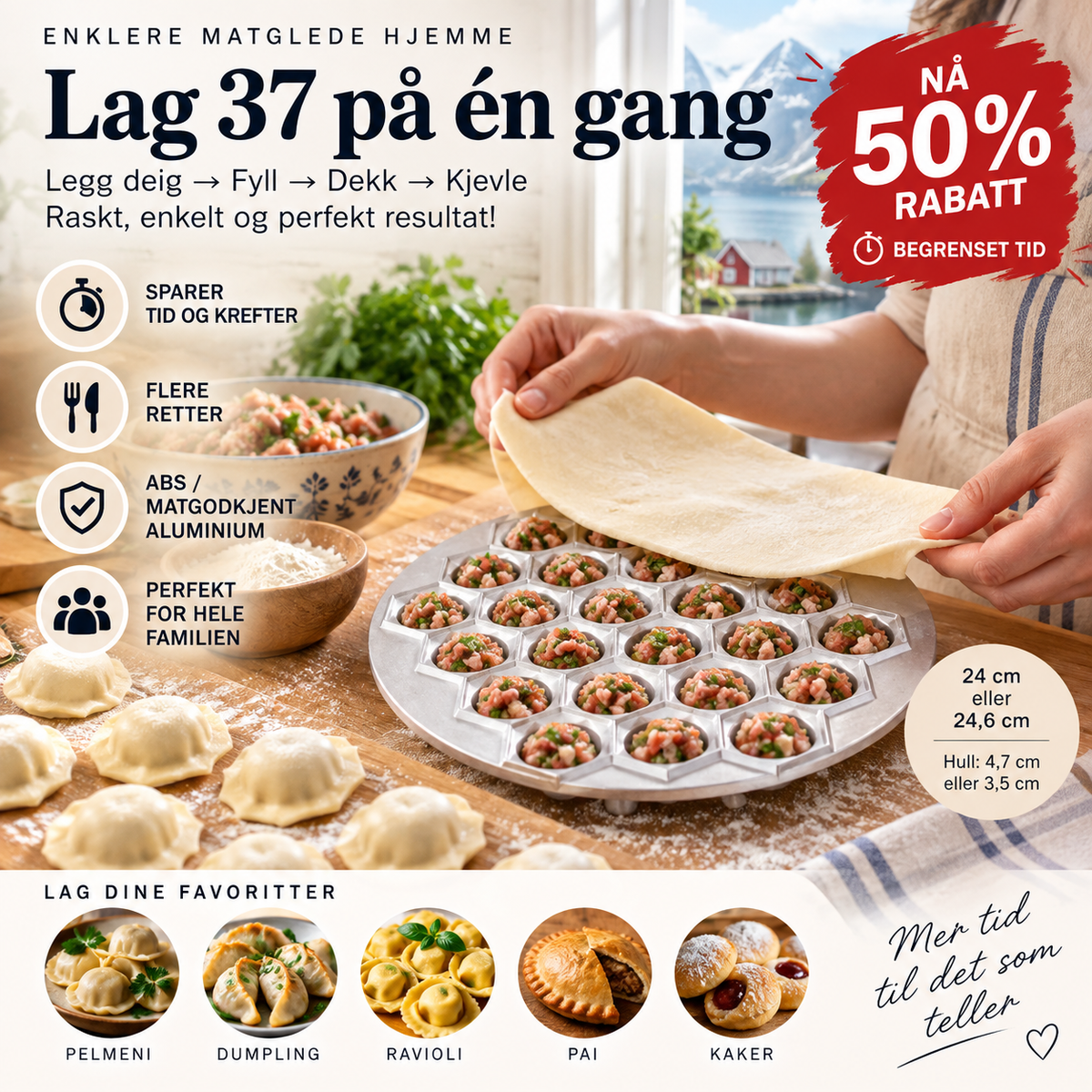 🔥 50% RABATT🥟 Lag 37 Dumplings På Sekunder – Praktisk Dumplingform for Familien