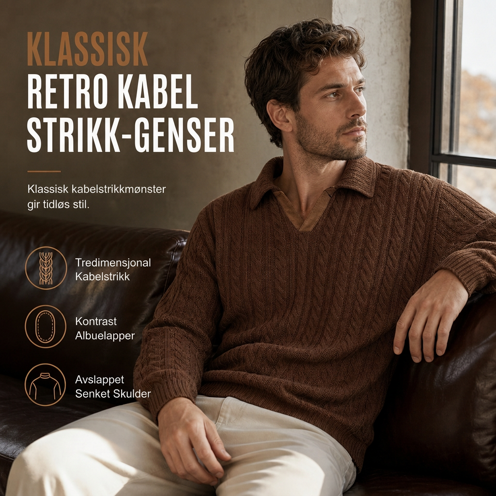 🍂 50% RABATT | Klassisk Kabelstrikk Genser For Menn – Elegant Høst & Vinterstil