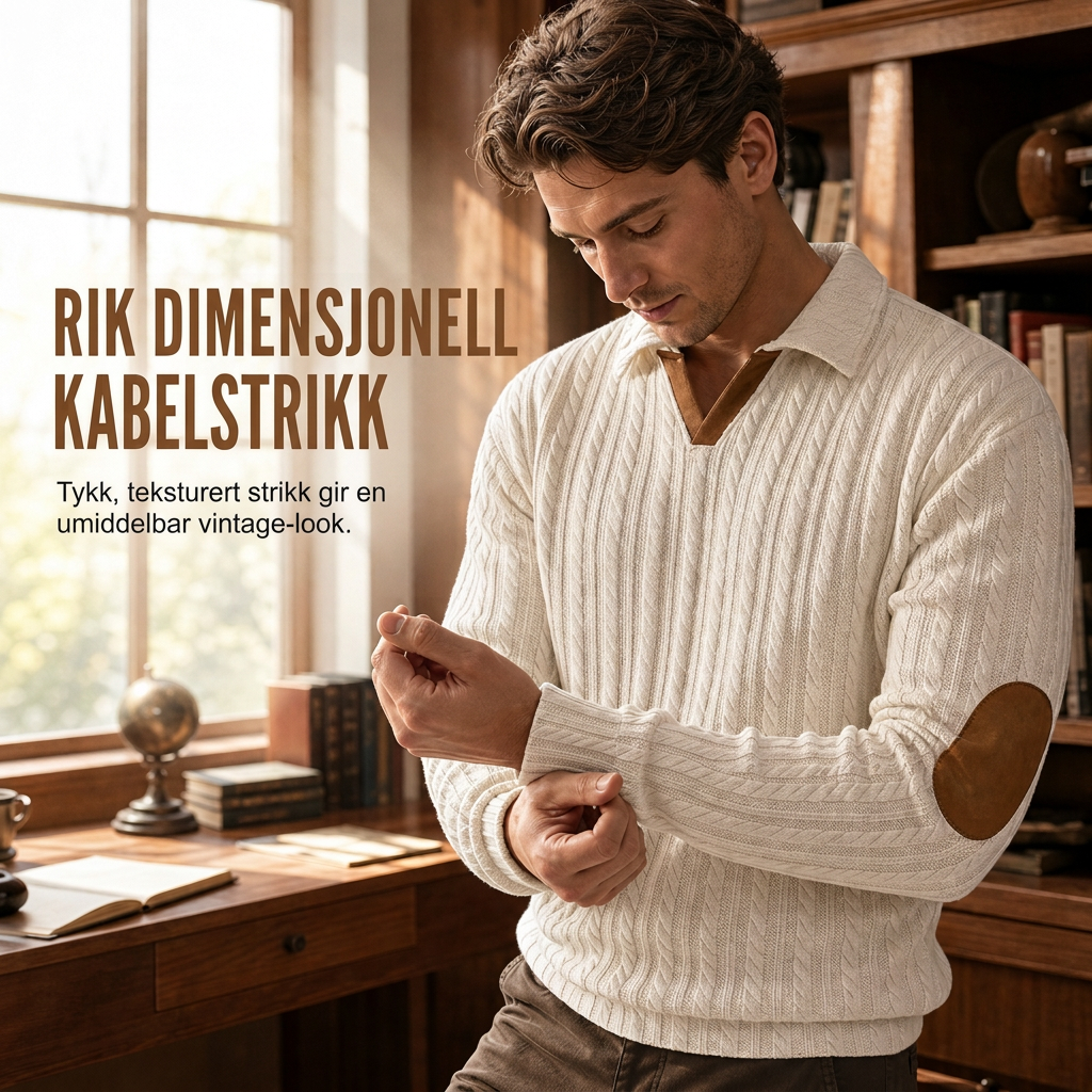 🍂 50% RABATT | Klassisk Kabelstrikk Genser For Menn – Elegant Høst & Vinterstil